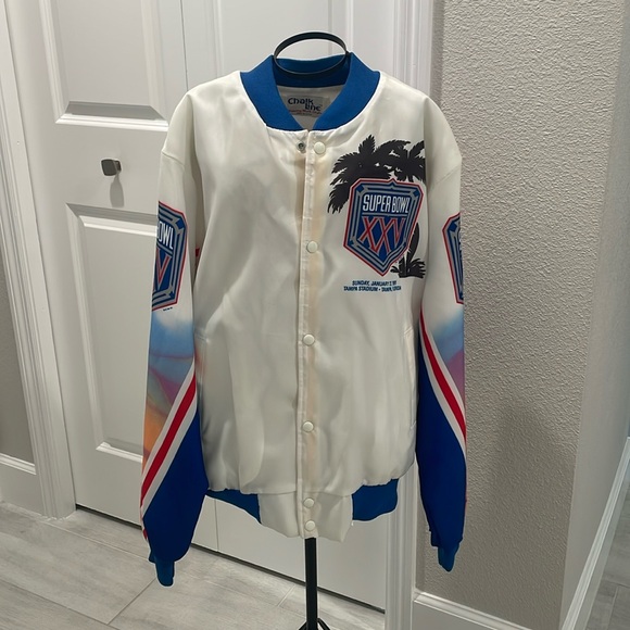 Men’s VINTAGE MADE IN USA CHALK LINE SUPERBOWL XXV SILVER ANNIVERSARY JACKET SZL - Picture 3 of 8